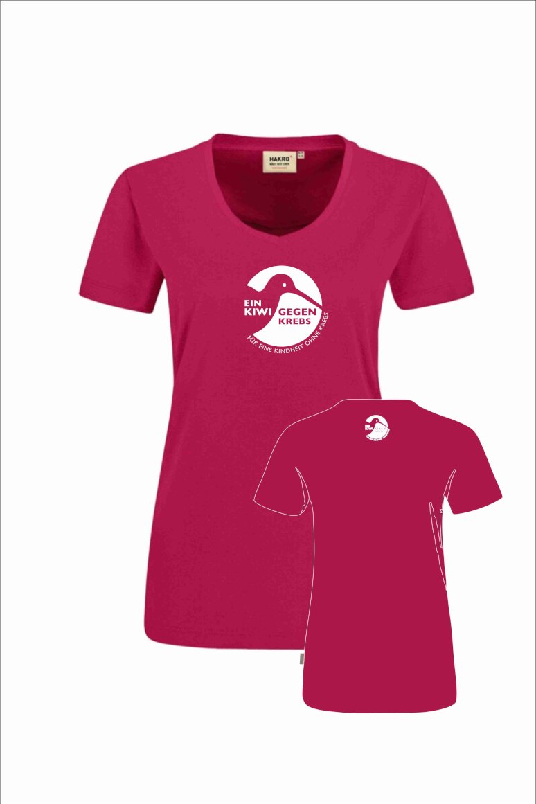 Ein Kiwi gegen Krebs V-Shirt Damen, Logo: groß/klein